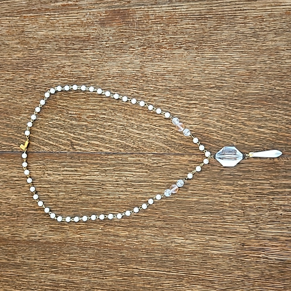 1928 Vintage Faux Pearl and Pink and Clear Faceted Faux Crystal Necklace